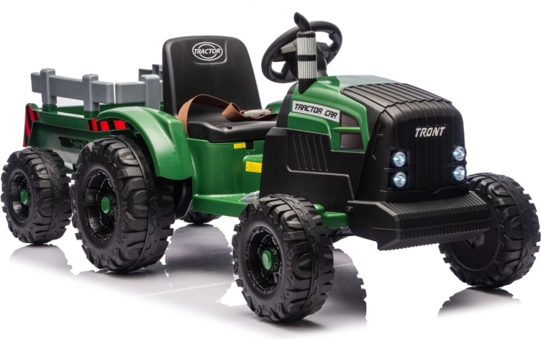 elektrické odrážadlo traktor s prívesom 24V, tmavozelený