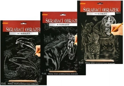 Vyškriabací obrázok s motívom Koňa - Strieborný 20x25 cm