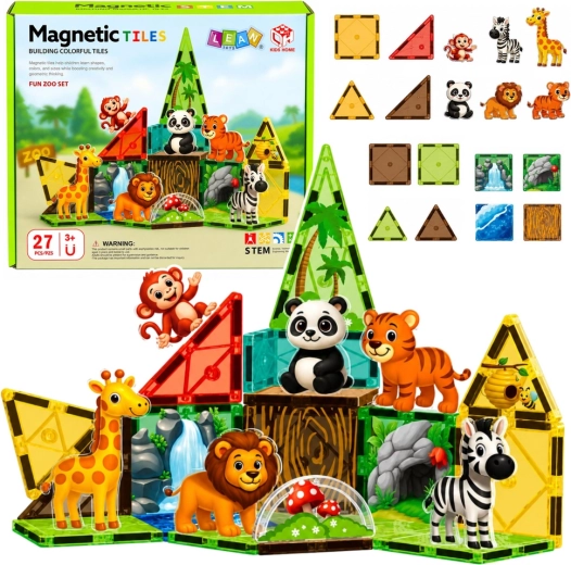Magnetické stavebné dieliky Zoo – divoké zvieratá z džungle (27 dielov)
