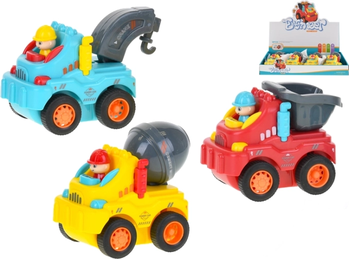 Veselé stavebné autíčko na zotrvačník 8 cm, 3 druhy
