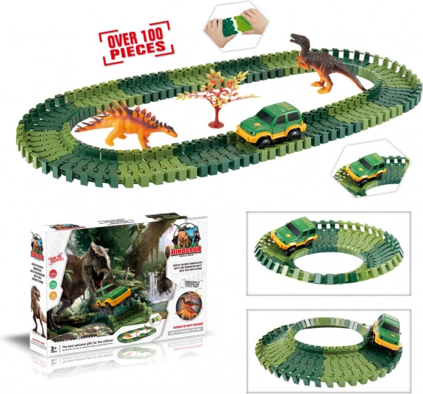 Variabilná dráha s dinosaurami – 100 dielov so svietiacim autíčkom