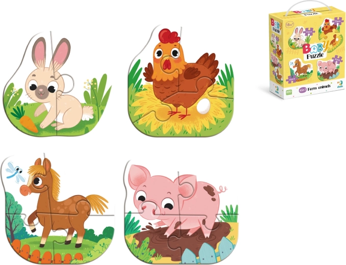 Detské puzzle – zvieratká z farmy, 4 obrázky, 13 dielikov