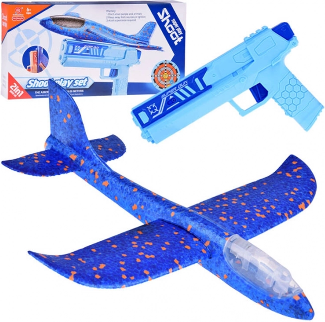 Zábavné penové lietadielko s LED svetlami vystreľované z pištole