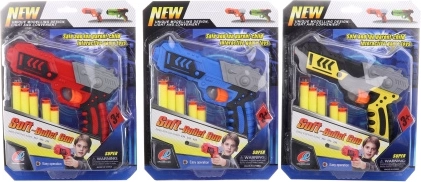 Plastová pištoľ na penové náboje s prísavkami