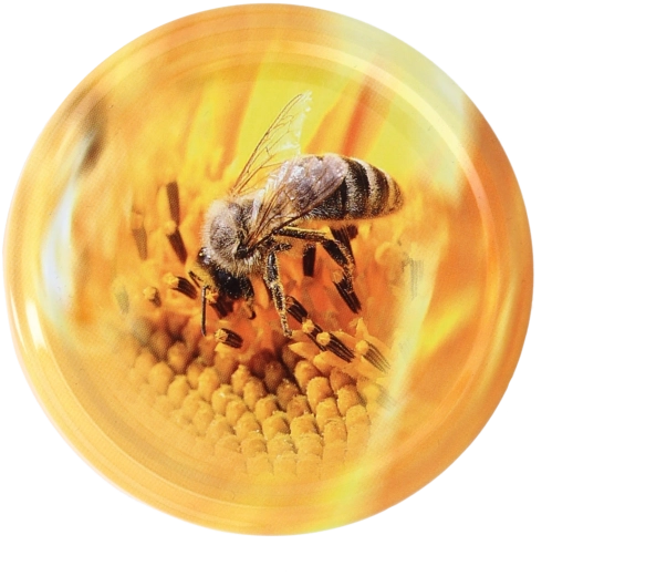 Kovové viečka na poháre 82 mm s motívom včely, sada 10 ks