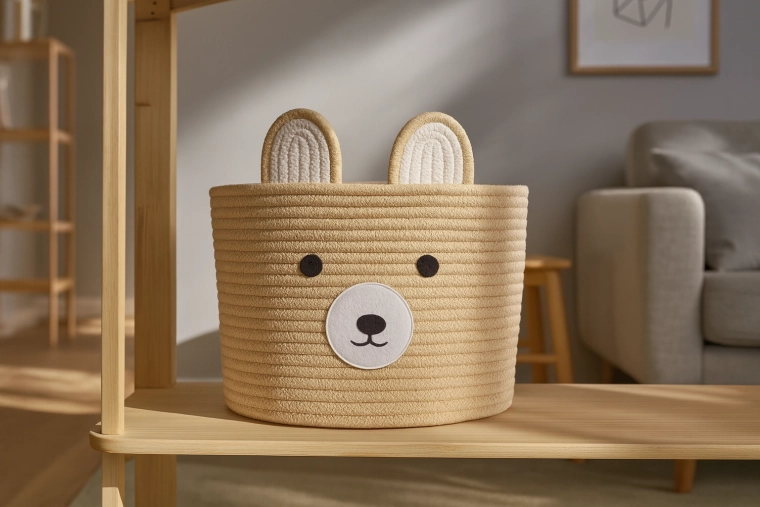 Textilný úložný kôš medvedík 28 × 22 cm, béžový