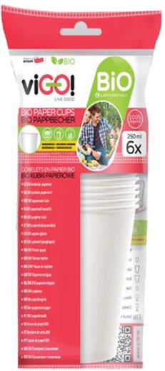 Bio papierové poháriky 250 ml VIGO, 6 ks