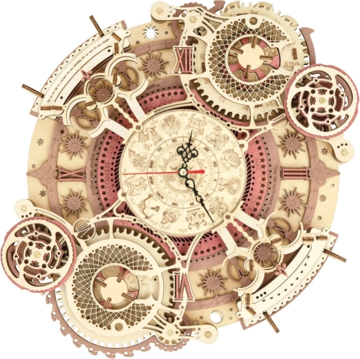 3D Drevené Mechanické Puzzle Hodiny s Kalendárom