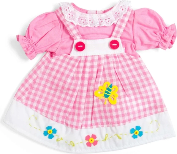 Bigjigs Toys ružové kockované šaty s náprsenkou pre bábiku 34 cm