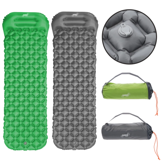 Nafukovacia turistická karimatka s vankúšom 190 × 56 × 5,5 cm, sivá/zelená