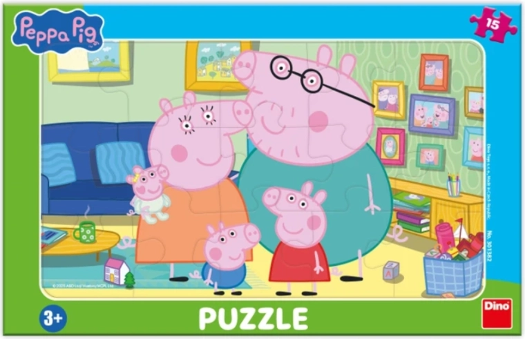 Puzzle Prasiatko Peppa v obývacej izbe 15 dielikov