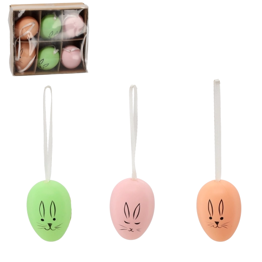 Sada veľkonočných závesných vajíčok so zajačikom, pastelové farby, 6 ks