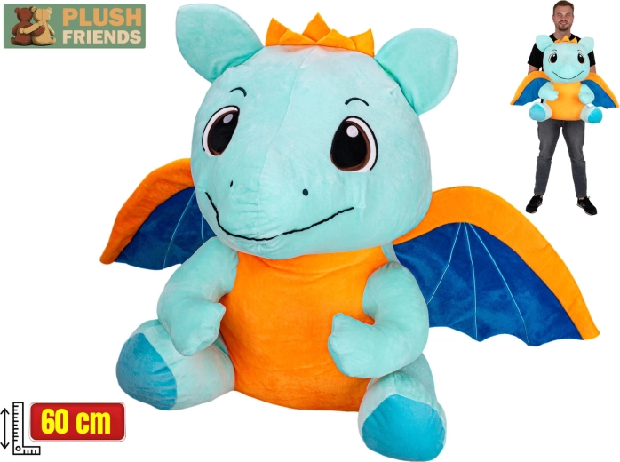 Plush Friends svetlomodrý plyšový drak 60 cm (v sediacej polohe)