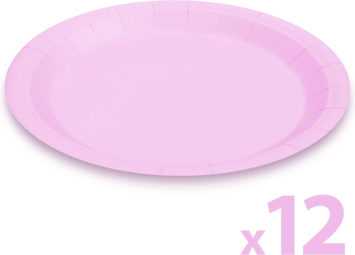 Súprava ružových papierových tanierov 23 cm, 12 ks