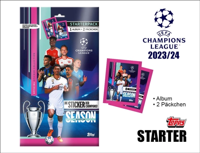 Topps UEFA Champions League 2023/2024 samolepky – štartovacia sada