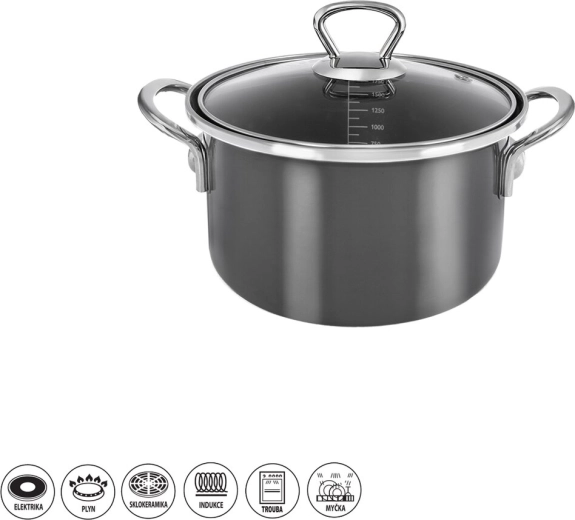 Smaltovaný hrniec Metalic Lem 1,75 l so sklenenou pokrievkou