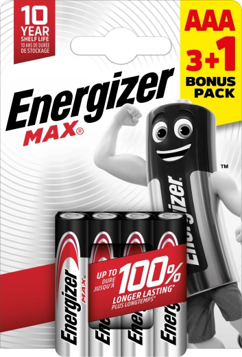 Energizer Max AAA alkalické batérie 4 ks (3+1 zadarmo)