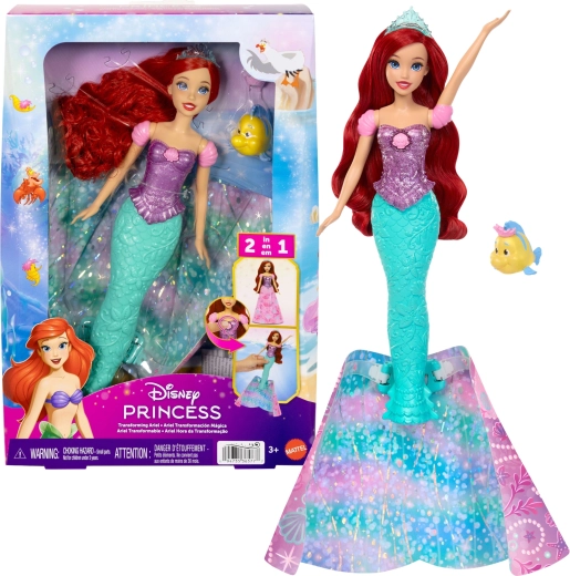 Disney Princess bábika Ariel 2v1 princezná a morská panna s doplnkami