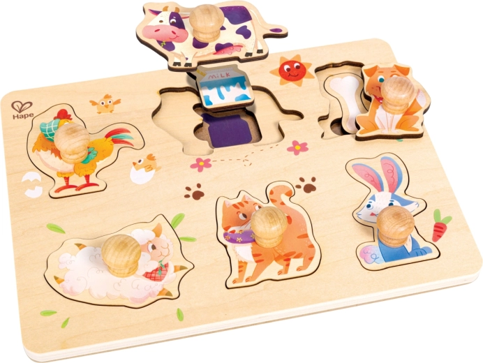 Drevené vrstvené puzzle Farma s úchytmi Hape