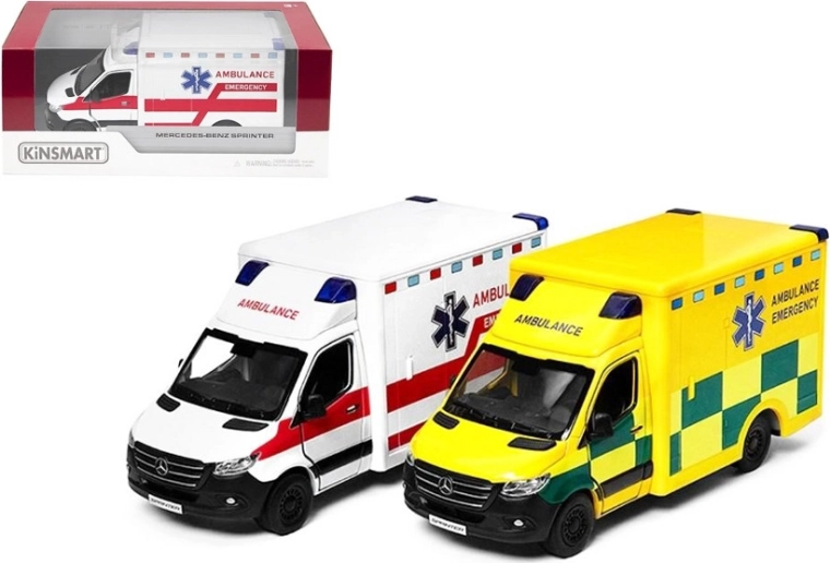 Mercedes‑Benz Sprinter sanitka kovový model s pohonom Pull Back