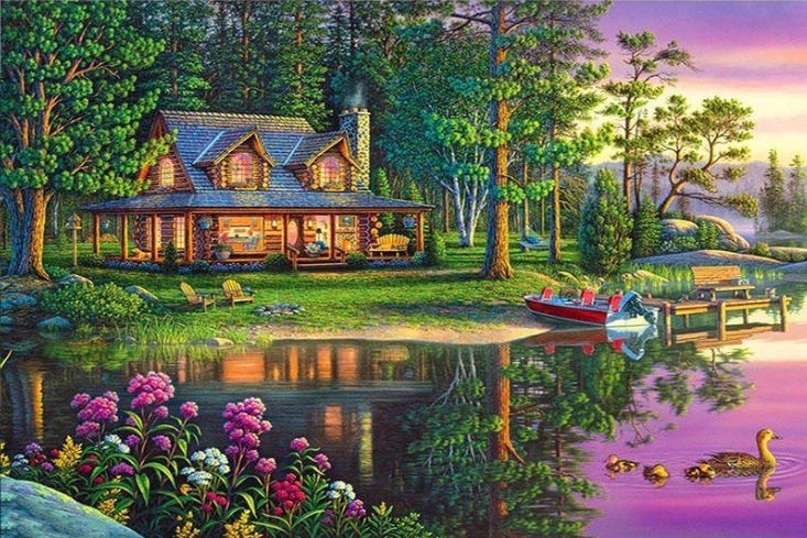 Norimpex Maľovanie podľa čísel Dom v lese pri rybníku 40 × 50 cm