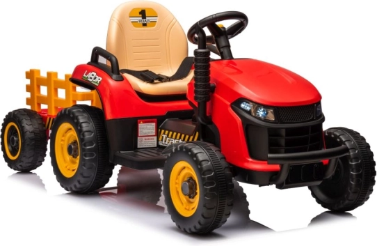 Detský elektrický traktor s prívesom – červený