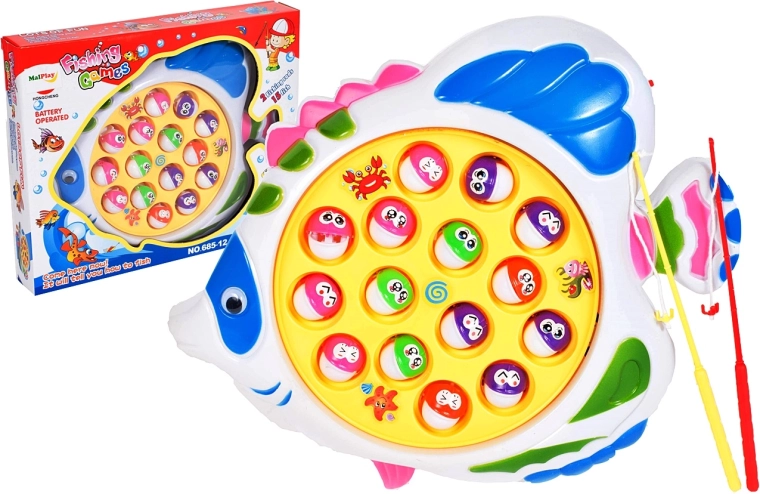 Chytanie rybičiek – rotačný rybníček s 2 prútmi a 15 rybkami