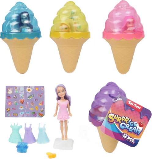 Mini bábika v zmrzline s doplnkami 12 cm – 1 kus