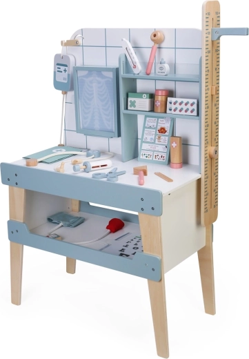 2Kids Toys drevená nemocnica – lekárska hračka s príslušenstvom a podsvietenou RTG doskou