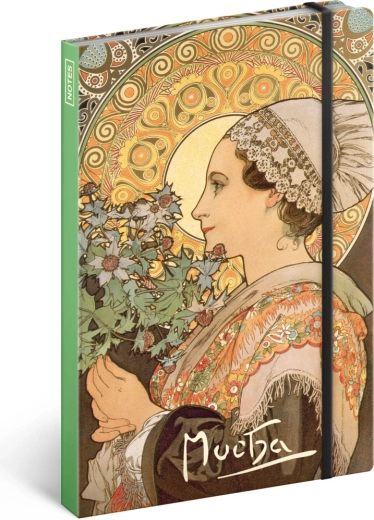 Notique notes Alfons Mucha – bodliak, linkovaný, 13 × 21 cm