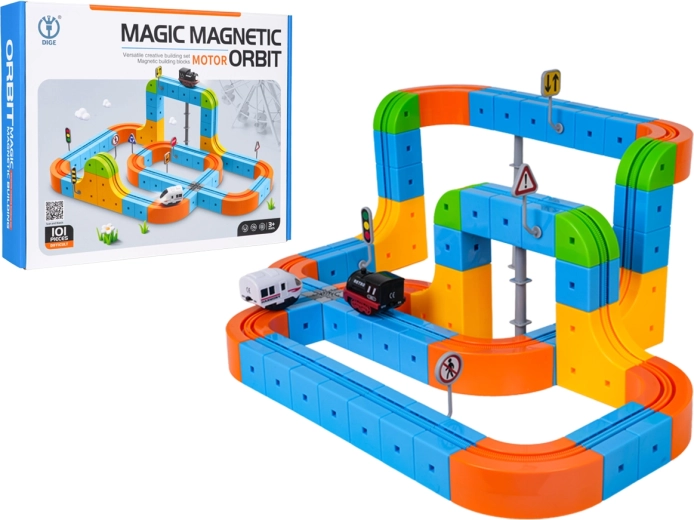 Magnetická farebná vláčiková dráha so 101 dielmi