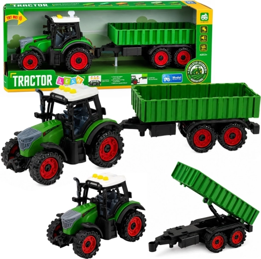 Detský farmársky traktor s prívesom, trecí pohon, svetlá a zvuky 35 cm