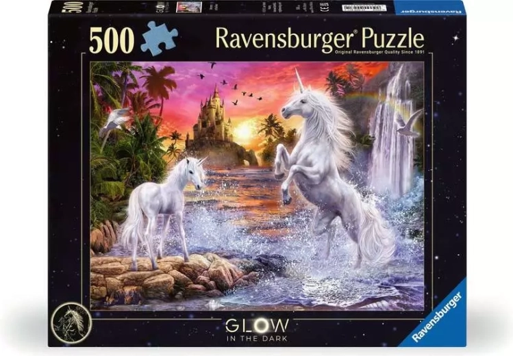 Ravensburger svietiace puzzle Jednorožce pri rieke 500 dielikov