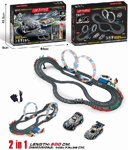 Závodná autodráha 2v1 so slučkou, 2 autá, 600 cm, 1:43