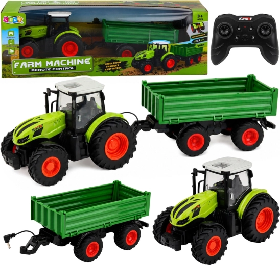 Diaľkovo ovládaný farmársky traktor s odpojiteľným prívesom 1:24