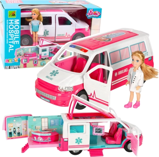 Mobilná nemocnica – sanitka 2v1 s bábikou lekárkou a lekárskymi doplnkami