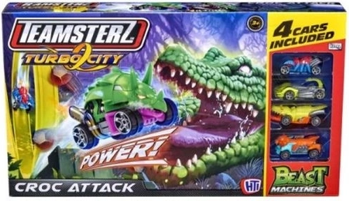 Teamsterz Turbo City croc attack – dráha s krokodílom a 4 autíčkami