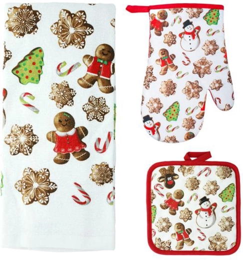 Kuchynský set Perníčky – rukavica, chňapka a utierka