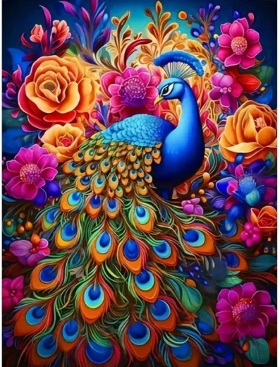 Norimpex maľovanie podľa čísel Páv v farebných kvetoch 40 × 50 cm