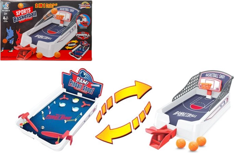 Stolová zručnostná hra 2v1 pinball a basketbal