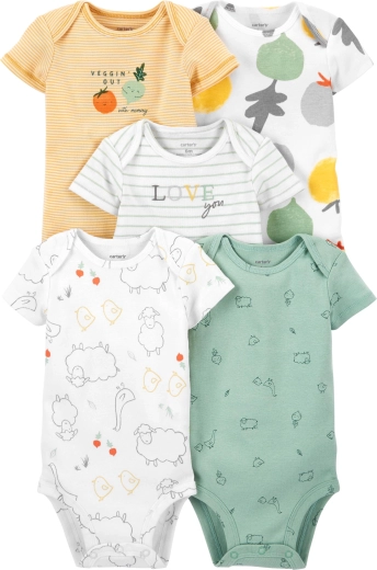 Carter's dojčenské body s krátkym rukávom Animals, neutrálne, 5 ks