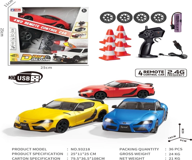 Žlté auto na drift SPEED s príslušenstvom