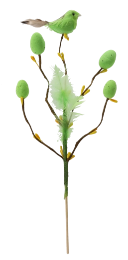 Veľkonočná vetvička s vtáčikom a vajíčkami na piku 24 cm