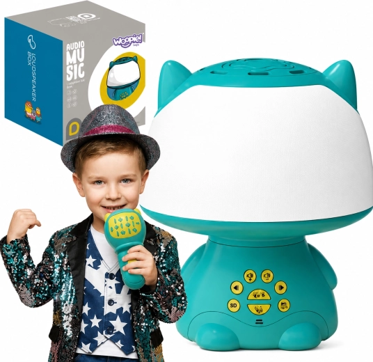 Woopie multifunkčná RGB lampička s Bluetooth reproduktorom a karaoke mikrofónom, tyrkysová