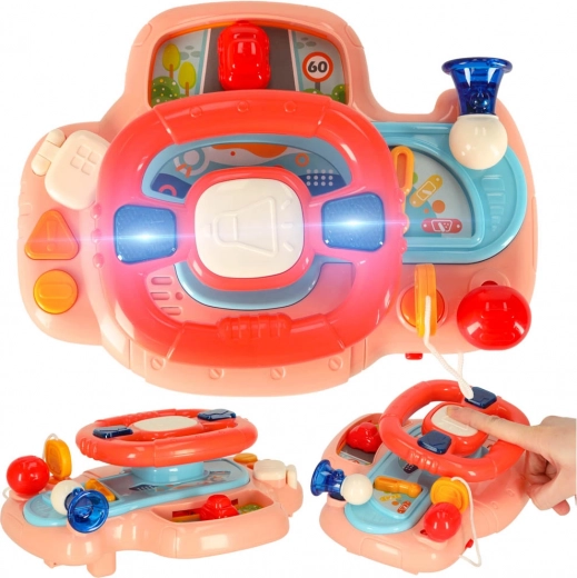 Interaktívny ružový volant pre deti na kočík so zvukmi a svetlami