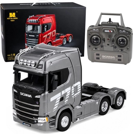 Huina Scania 1501 RC diaľkovo ovládaný ťahač 1:18 šedostrieborný