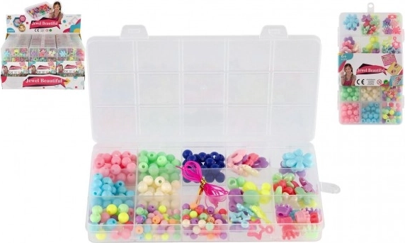 Súprava farebných plastových korálikov so šnúrkou v praktickom organizéri