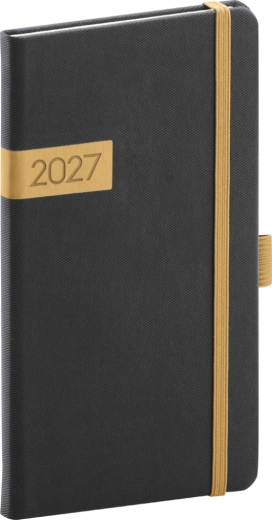 Notique vreckový diár Twill 2027 čierno-zlatý 9 x 15,5 cm