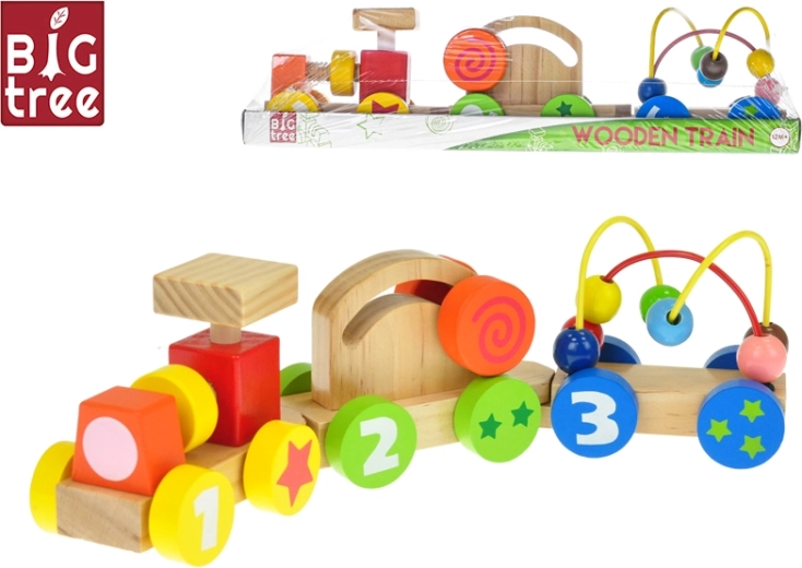 Drevený ťahací vláčik s vagónikmi 33 cm – edukačná hračka pre deti od 12 mesiacov