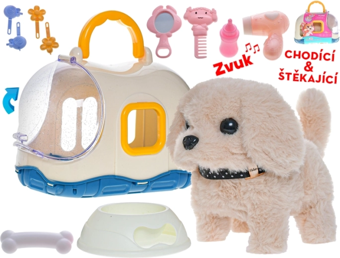 Interaktívny plyšový psík s prepravkou 19 cm
